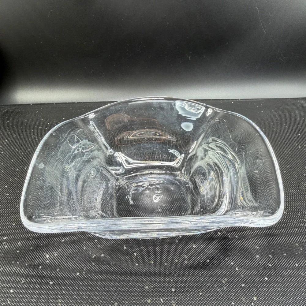 Simon Pearce Woodbury Glass Bowl Clear Hand Blown Signed Crystal Dish‎ Bowl VTG